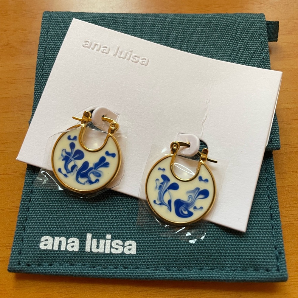 Ana Luisa Hana Marble Blue Earrings, 14K Gold on Brass, Enamel